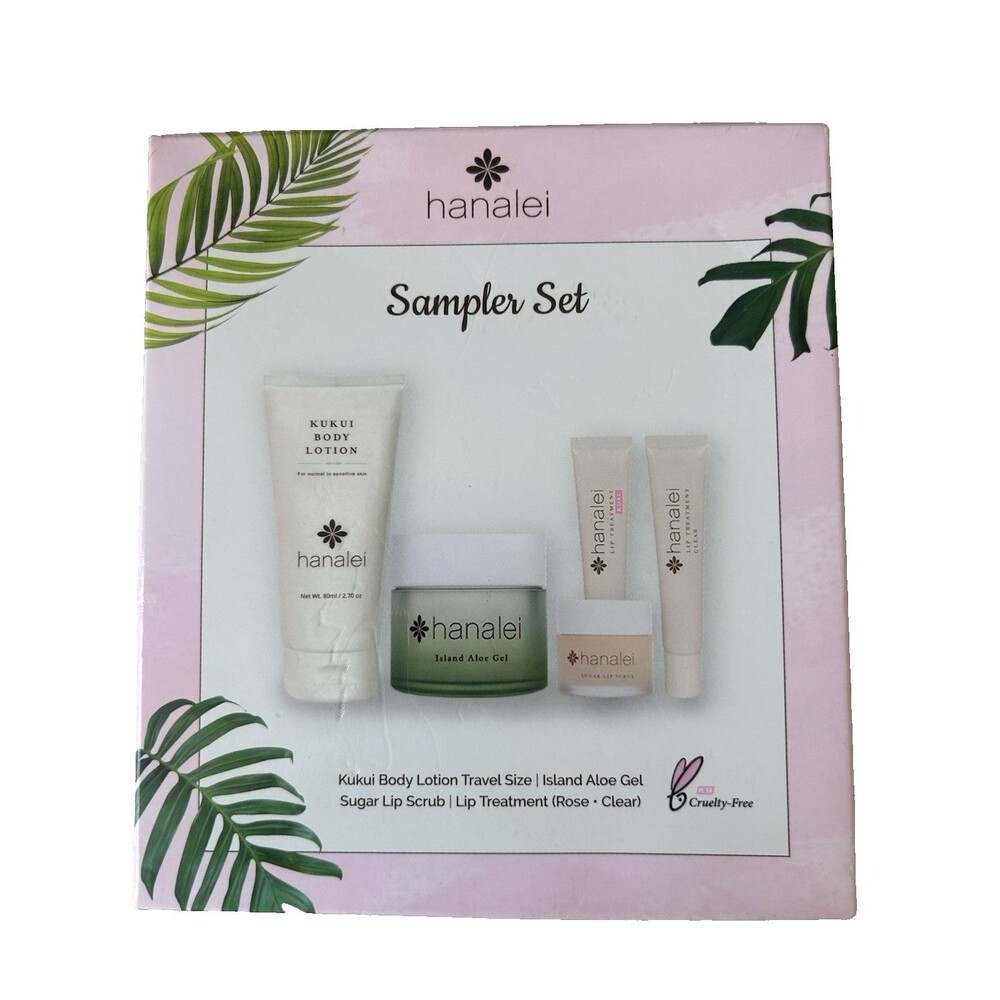 Hanalei Sampler Set Kukui Body  Lotion, Facial Aloe Gel & 3 Lip Treatments New